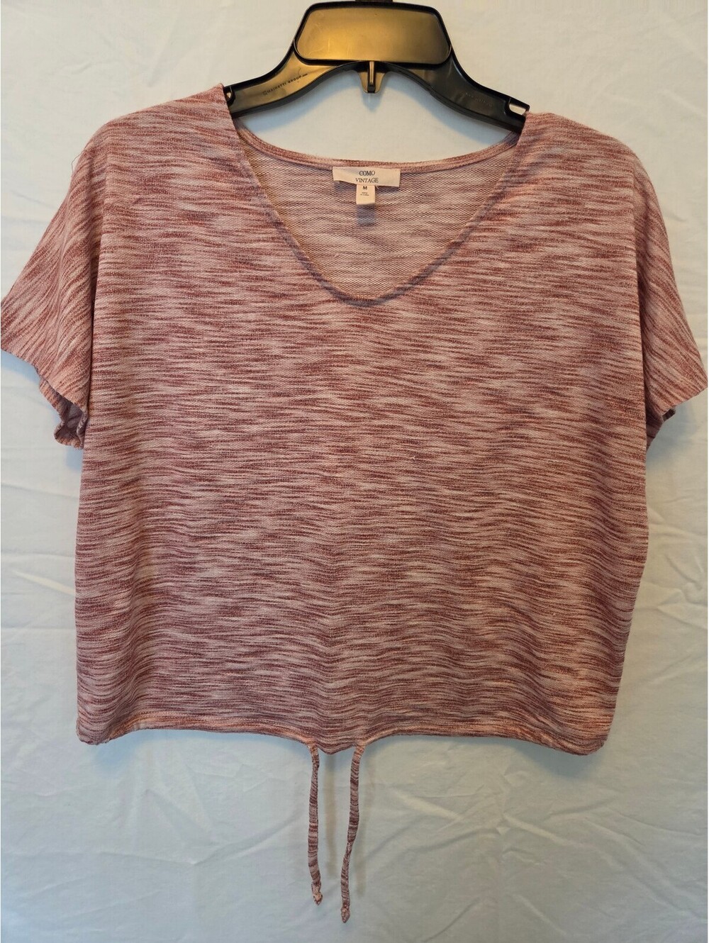 COMO Vintage Women's Medium Short Sleeve V-Neck Drawstring Hem Top in Mauve